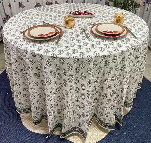 Ridhi Hand Block Print Round Tablecloth Evergreen 60 Inch 100% Cotton - Image 2