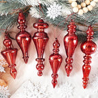 Mercury Glass Christmas Ornaments, Vintage Finial Decorations, Red, 6-Pc by OuMuaMua