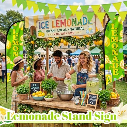 HunnmingRe 2 Green Lemonade Feather Flag Kit, 8ft Advertising Swooper Flag Banner with Pole and Ground Stake for Business Restaurant Advertising Banner for Outside Ground - Image 6