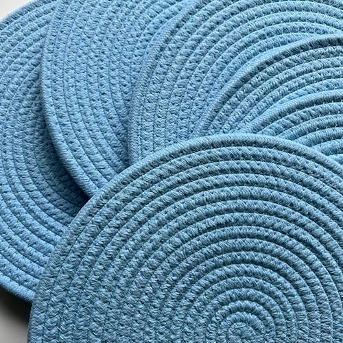 WAZAIGUR Round Placemats Set of 6 Thick Cotton Rope, 13inch, Light Blue - Image 3