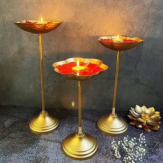 Tealight Holder Urli Bowl Stand | Set of 3 Decorative Urli Stands Christmas Center Piece for Home Decor | Ideal for Floating Diya/Candle for Diwali & Thanksgiving & All Festival - Image 4