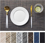 LEXMORE PlaceMats Set of 12 Vinyl/Plastic Woven Place Mats for Kitchen Table Indoor/Outdoor Washable PlaceMat Wipeable Dining Table Mats(Black/Brown) by lexmore