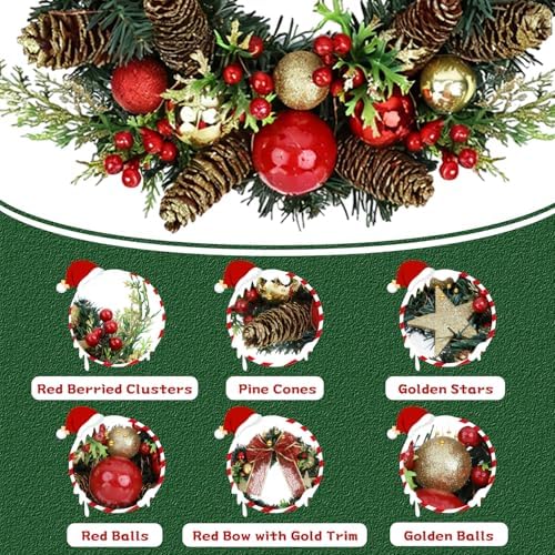 16 in Pre-Lit Christmas Door Wreath with Timer & Hanger & 50LED Warm Lights - Image 2