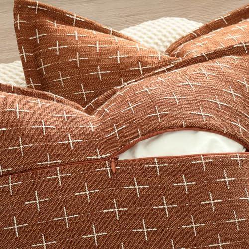 ZWJD Fall Pillow Covers 24x24 Set of 2 Soft Polyester Textured Rust Pillow Covers with Stylish Flange Edge Cozy Farmhouse Throw Pillows for Couch Bed Sofa Living Room Fall Decor - Image 5