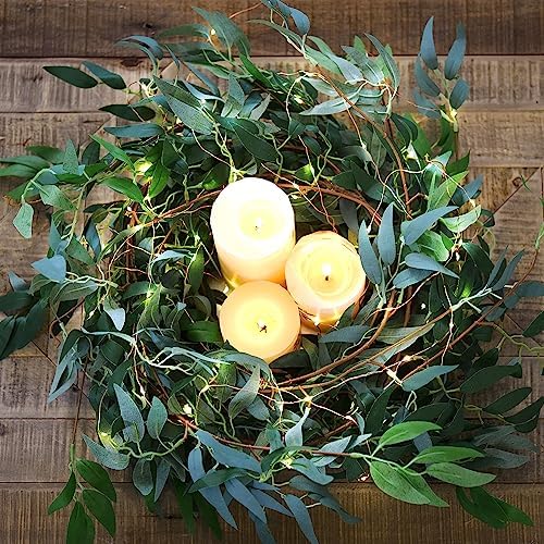 FiveSeasonStuff 2 Mix Greenery Garlands with 33 ft USB String Lights, Bendable Willow & Eucalyptus Vine for Wedding Backdrops, Fireplace Mantels and Party Decor - Image 3