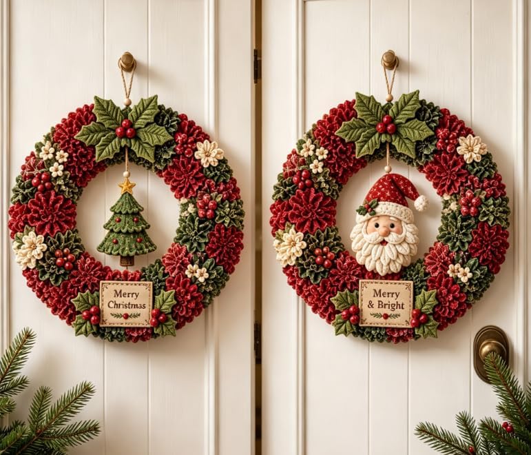 3D Fabric Poke Wreath DIY Kit for Adults Christmas Holiday Decor，2PCS A by Unknown
