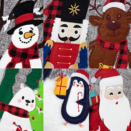 BHD BEAUTY Burlap Gray Red Non-Woven Fleece Fabric Lovely Embroidery Pattern Set of 4 Christmas Stocking for Family Decorations Hanging Ornament for Xmas Holiday Party 20 inches - Image 5