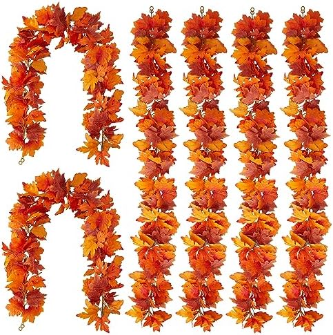 PARTY JOY 6PCS Orange Leaf Garland, 5.6Ft Halloween Garland Artificial Maple Leaf Autumn Hanging Fall Vines Thanksgiving Decorations Fall Decor by Unknown