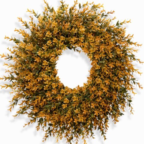 28'' Large Full Boxwood Wreath for Front Door Porch Window（Orange） by CHIYINBAO