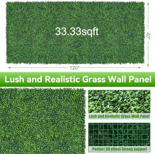 Artificial Boxwood Roll,40x120 in(33.3 sqft) UV-Anti Faux Ivy Grass Wall - Image 2