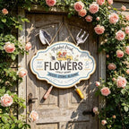 Vintage Metal Garden Sign, Decorative Wall Decor with Shovel & Rake Accents - "Market Fresh Flowers" Rustic Farmhouse Wall Art for Outdoor, Porch, Patio, 18.3" x 17.72" - Image 2