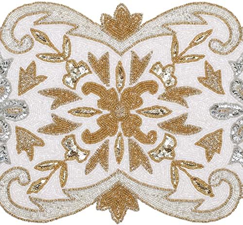 Hand Beaded Silver Gold Ivory Runner 13x36 Holiday Décor - Image 6