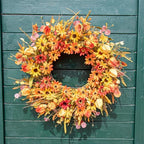 JINGHONG Fall Wreaths for Front Door 22 Inch Artificial Fall Wreath Floral Autumn Wreath with Colorful Daisies Orange Foliage for Indoor Outside Door Harvest Festival Thanksgiving Day Celebration - Image 4