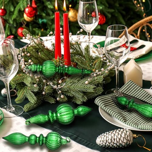 Mifoci 8 Pcs 6 Inch Mercury Glass Finial Christmas Ornaments,Green - Image 5
