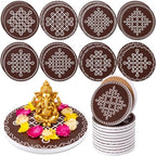 16 Pcs Indian Return Gifts Mini Kolam Ceramic Round Pooja Stand, Brown by Unknown