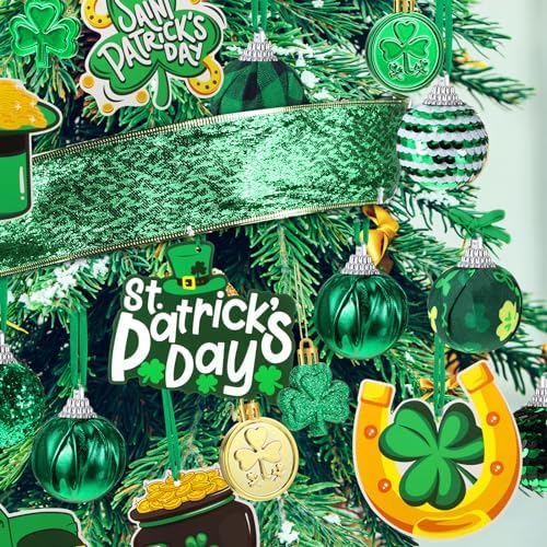 Halfchet St. Patricks Day Tree Ornaments Decorations St Patrick's Day Tree Topper Hat Bow Ribbon Shamrock Coins Hanging Ornaments for Irish Party - Image 6