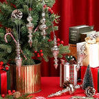 Soaoo 6 Pcs 6.3 in Silver Mercury Glass Finial Christmas Ornaments - Image 4