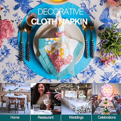 FINGERCRAFT Cloth Napkins Set of 12, 100% Cotton, 20x20 Inch Pastel Splash - Image 5