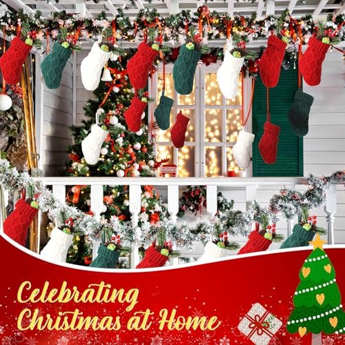 Geyoga 24 Pieces Mini Christmas Knit Stockings 6 Inch Cable Knitted Stockings Bulk Xmas Hanging Ornament Decoration for Christmas Tree Fireplace Holiday Party Favor(Red, Green, White) - Image 6
