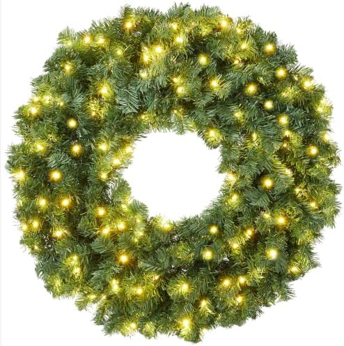 Casafield 36" Pre-Lit Fir Artificial Christmas Wreath Holiday Décor, 150 LED Lights, 420 PVC Tips for Front Door, Window, or Mantel by Casafield