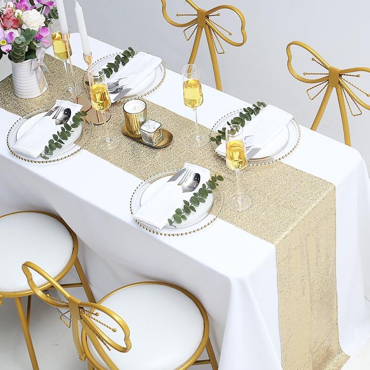 Champagne Sequin Table Runner 12" x 72" Pack of 12 Glitter Table Runner Metallic Sparkle Table Linen Runner for Baby Shower Wedding Birthday Party Event - Image 2