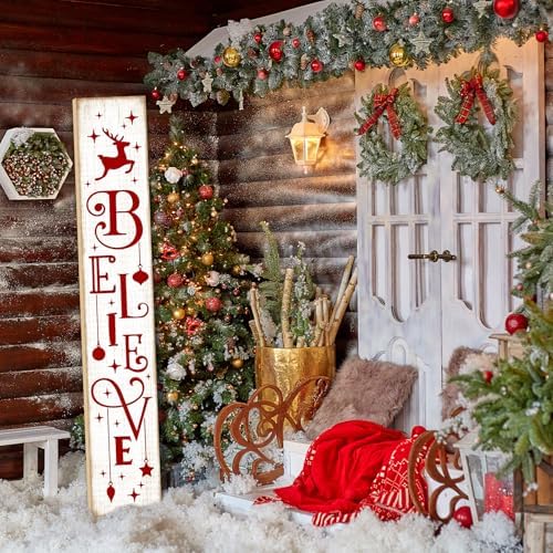 Welcome Porch Sign, Wooden, 47.2", Outdoor Front Door, Reindeer - Image 5