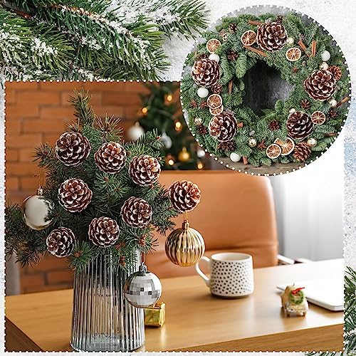 60 Pcs Pine Cones for Christmas Tree 1.38 x 5.1 Inch Frosted Snow Pine Cones Ornaments with Wired Pick for Crafts Holiday Wreath Garland Party Decorations - Image 5