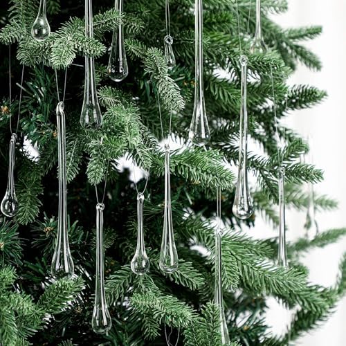 44 Pcs Clear Glass Teardrop Christmas Ornaments,4 Medium Size by LOYIM