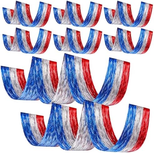 Breling 8 Pcs Red White Blue Patriotic Ceiling Fringe Curtains, 15 ft by Breling