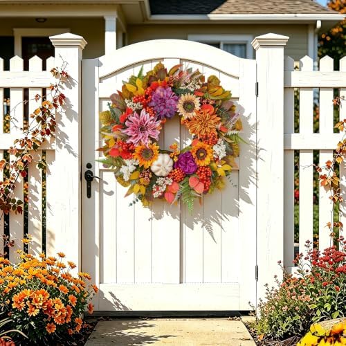 Fall Wreaths for Front Door 24" Vintage Purple Autumn Harvest Wreath - Image 5