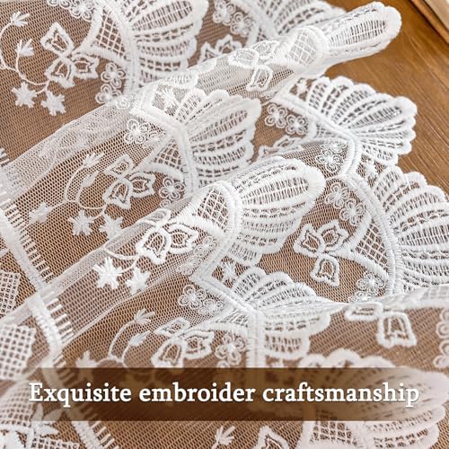Lace Table Runner Exquisite Embroidery Floral,UWWGKK Table Runners with Tassel Retro French Country Style,for Wedding Decor,Afternoon Tea,Bed Runner,Piano Top Cover,13x122 Inch - Image 2