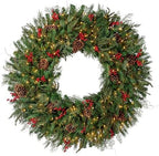 Balsam Hill Outdoor Red Berry Pine Christmas Wreath - Fresh Traditional Front Door Wreath with Natural Elements with LED Clear Lights, Plug-in, 48" by BalsamHill