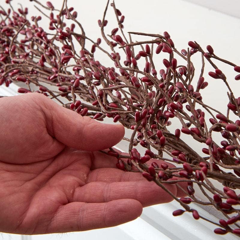 Fall Thanksgiving Pip Berry Garland – 54" Rustic Rich Burgundy Berries - Image 2