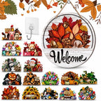 Interchangeable Welcome Sign for Front Door - 11.8'' Magnetic Seasonal Wood Hanging Sign with 16 Magnetic Icons, Interchangeable Door Sign for Home House Warming Gifts，1PC by Unknown