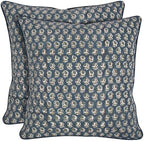 Ridhi Block Print Peacock Blue Pillow Cover 16" x 16" (Pack of 2) Decorative Couch Pillows for Living Room, Farmhouse Chic Boho Cute Outdoor Pillows Covers Gifts for Spring, Mother's Day by Ridhi