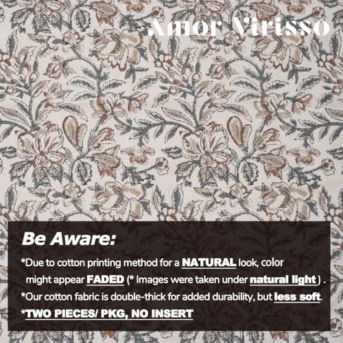 Amor Virisso Floral Throw Pillow Covers 20x20 Set of 2 Vintage Block Print Pillow Covers Decorative Pillow Covers Couch Pillows for Living Room Farmhouse Accent Sofa Pillows, Green/Sand - Image 6