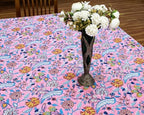 72x180 Inches Rectangle Hand Block Printed Cotton Tablecloth, Pink Blue Floral Table Cloths Washable, Indian Table Linen for Halloween Christmas Outdoor Thanksgiving Gifts Home Decor Dinning Outdoor - Image 3