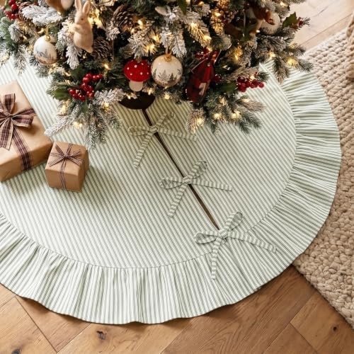 JOVIPOP Christmas Tree Skirt Large, 72 Inch Green Striped Ruffle - Image 5
