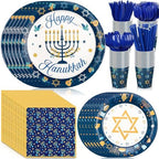 Hushee 400 Pcs Hanukkah Party Supplies Star Menorah Dreidel Tableware Set - Image 7