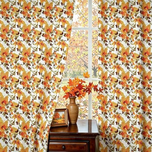 youleyar Fall Curtains for Living Room, 96 Inch Length Rod Pocket Printed Pattern Fall Curtian Panels, Autumn Orange Floral Window Drapes for Bedroom Dining Room Drapes, 52" W x 96" L - Image 5