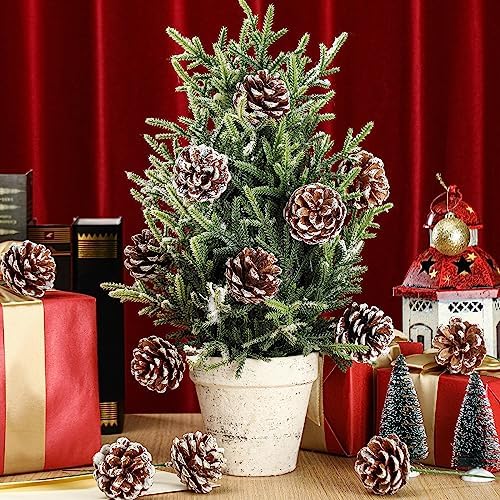 60 Pcs Pine Cones for Christmas Tree 1.38 x 5.1 Inch Frosted Snow Pine Cones Ornaments with Wired Pick for Crafts Holiday Wreath Garland Party Decorations - Image 4