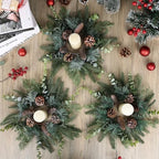 8 PCS Christmas Candle Rings Wreaths Norfolk Snowy Pine Needles Garland Pinecones Wreaths Artificial Cedar Candle Rings Holder for Christmas Wedding Home Table Centerpiece Door Window Chair Wall - Image 3