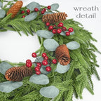 Christmas Decorations, 22 Inch Norfolk Pine Wreath with Pine Cones, Berries - Image 2