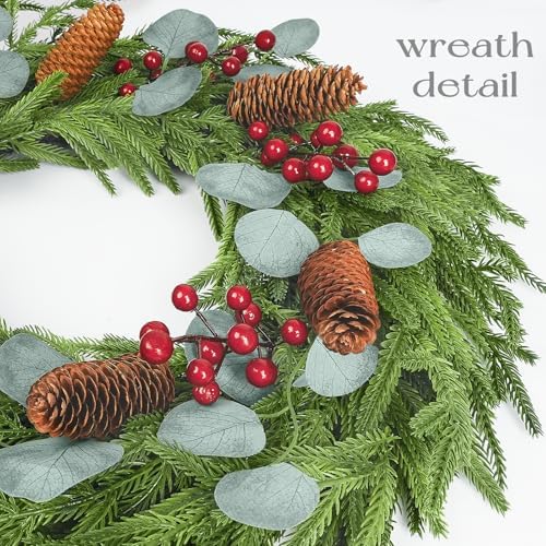 Christmas Decorations, 22 Inch Norfolk Pine Wreath with Pine Cones, Berries - Image 2