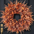 26" Artificial Fall Eucalyptus & Fern Wreath for Front Door Decor(Orange) by VIERENA