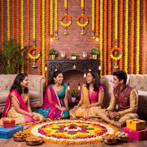 Suncalla 5 Pcs 5 ft Diwali Marigold Garland for Pooja Decor, Yellow - Image 5