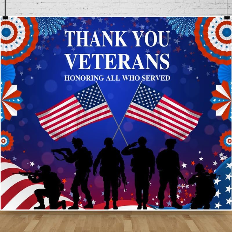 Veterans Day Backdrop Decorations Patriotic Banner 12x10ft - Image 4
