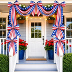 Knitgrip 10ft Patriotic Red White and Blue Outdoor Decorations Bunting Bow Garland with 4th of July 4 Large Bows Patriotic Porch Decor American Flag 250th Banner for Independence Day Wall Stair by Knitgrip