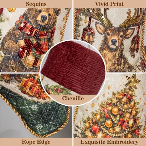 LUBOT 5 Pack Christmas Stockings Set of 5 Large Family Xmas Stocking Embroidered 20" Rustic Traditional Classic Retro Vintage Fireplace Hanging Holiday Decor - Image 4