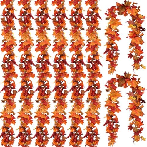CQURE 8 Pack Fall Leaf Garland, Hanging Fall Vines Autumn Garland Artificial Maple Fall Leaves Thanksgiving Decor for Home Wedding Fireplace Party by CQURE